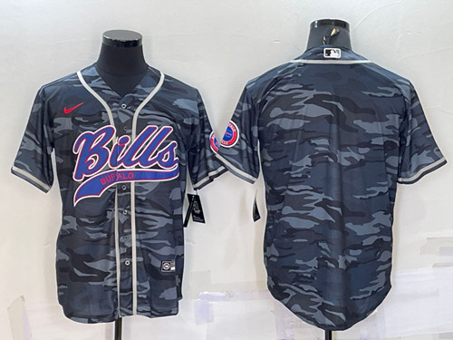 Men's Buffalo Bills Blank Gray Camo With Patch Cool Base Stitched Baseball Jersey - Click Image to Close